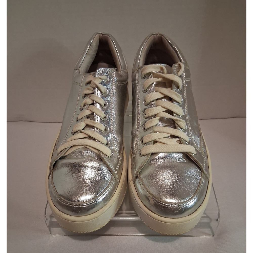 Free People US 7 EU 38 Silver Metallic Platform Leather Sneakers Shoes Women's